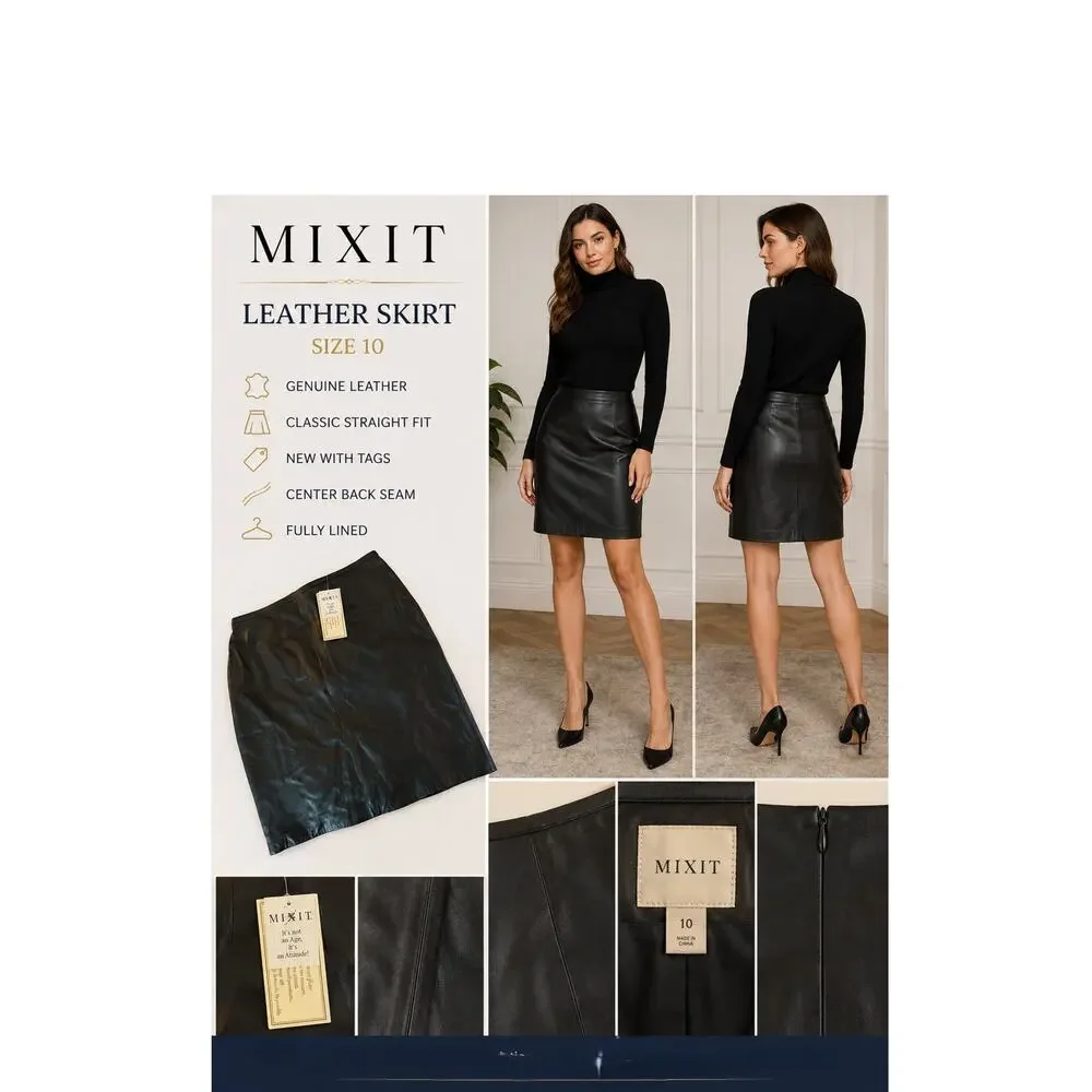 MIXIT Black Leather Skirt Womens Size 10 Genuine Lamb Leather Short 90s NWT